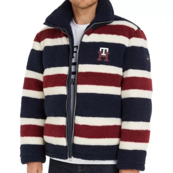 NEW TOMMY HILFIGER Mens Jacket Navy Blue Teddy Sherpa